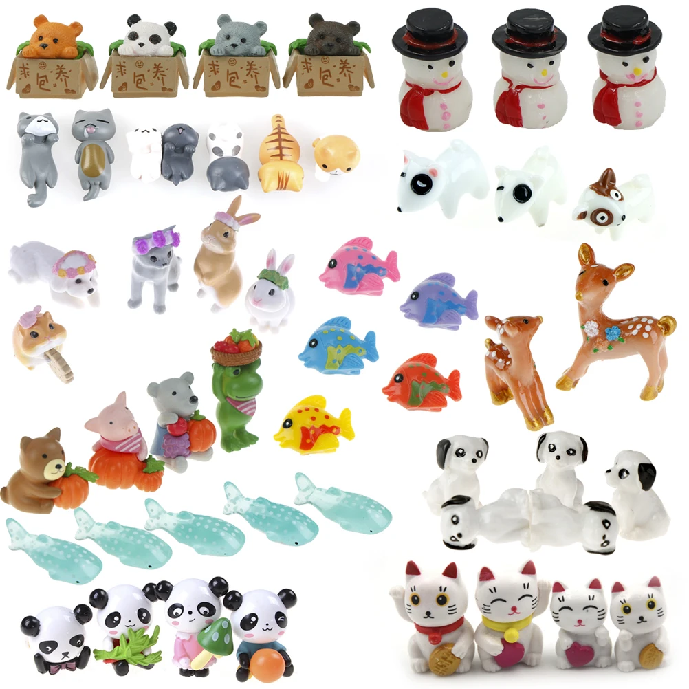 Mini Panda Cat Dog Fish Fairy Garden Miniatures Decorations Resin Crafts Bonsai Terrarium Figurine Mini Garden Accessories