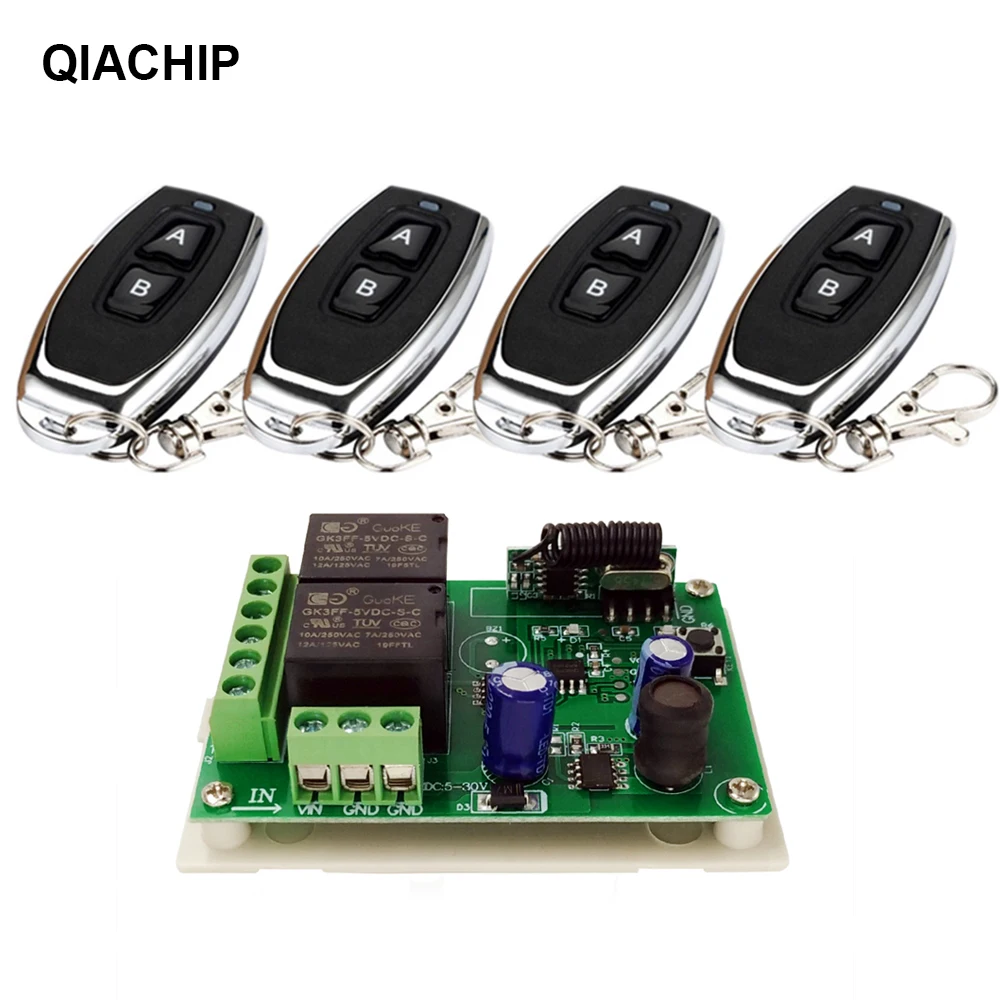 QIACHIP DC 5-30V 2CH Switch With Remote Control Relay Module Universal 24V 2 Delay 433MHz Remote Control Switch Relay Receiver