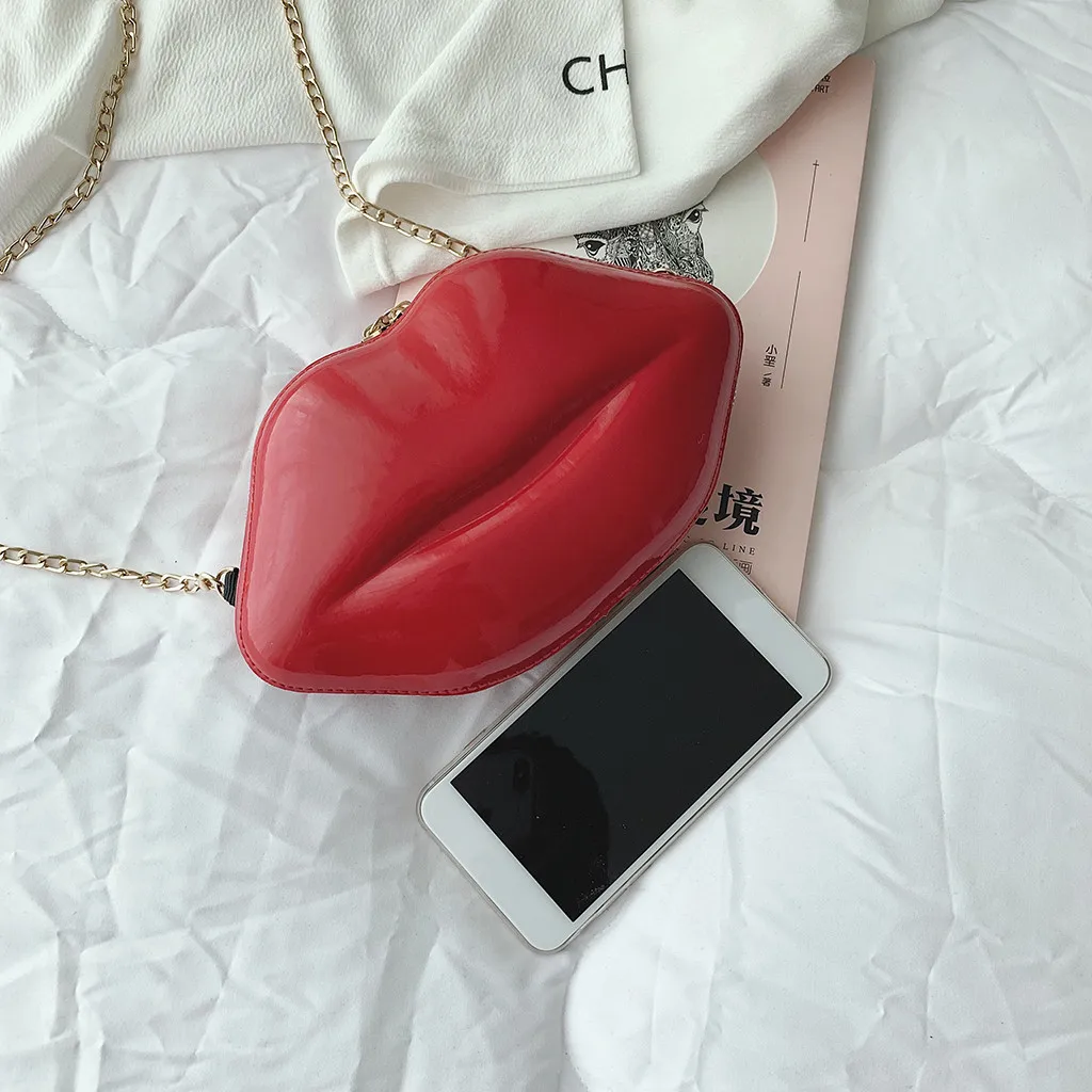 Женская сумка с дизайном в форме рта, клатч, Женская многофункциональная сумка-мессенджер на цепочке, одноцветная модная сумка#0919