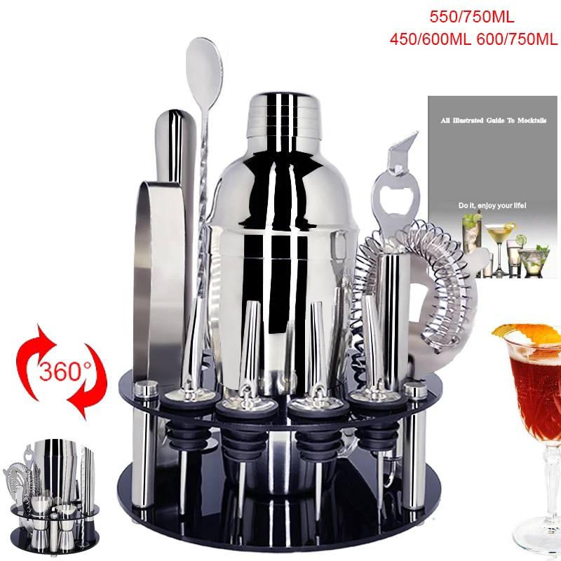 28-stück Edelstahl Cocktail Shaker Bar Werkzeuge mit Rotierenden Display- ständer und Rezepte Broschüre, Premium Bartending Kit - AliExpress