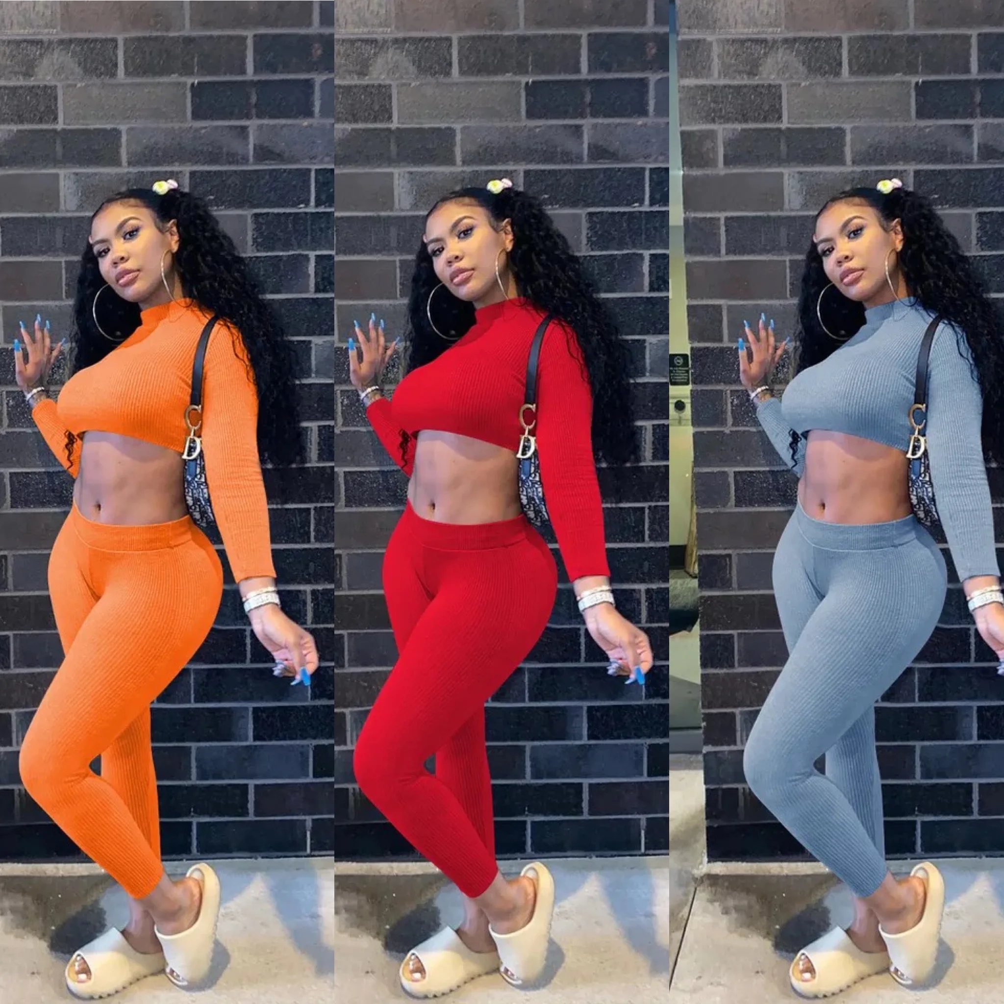

New Winter Fall Women's Sweatpants Suits Set Solid Color Casual Crop Top And Jogger Pants Two Piece Set Tracksuits Matching Set