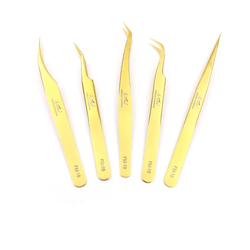 

Funmix Premium 3D Eyelash Extension Tweezers Excellent Closure Makeup Pincet Golden Fan Volume Lashes Eyebrow Tweezers