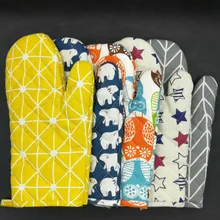 Холщовые высокотемпературные перчатки для духовки, термостойкие перчатки для микроволновой печи, Мультяшные изоляционные перчатки для духовки, противоскользящие толстые перчатки