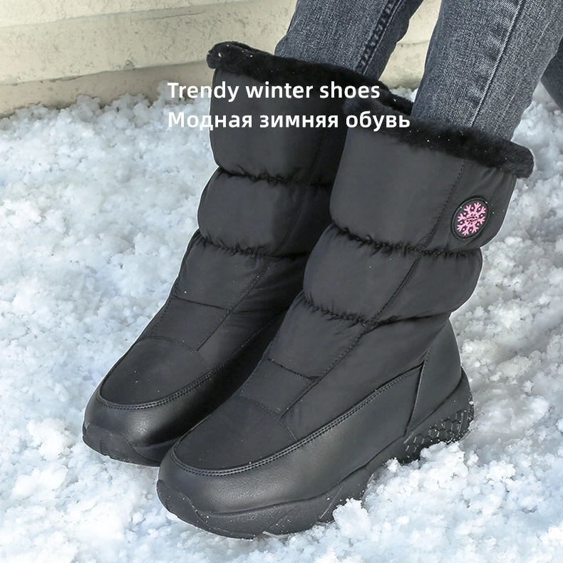 2021 new snow boots women's non slip and velvet warmth thick soled middle  tube outdoor ladies cotton shoes winter mother shoes|Ankle Boots| -  AliExpress