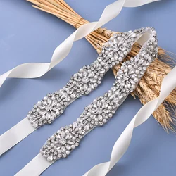 Handmade Pearls Wedding Belt Crystal Bridal Belt Sliver Rhinestones satin Bridal Sash For Wedding Dress Accessories