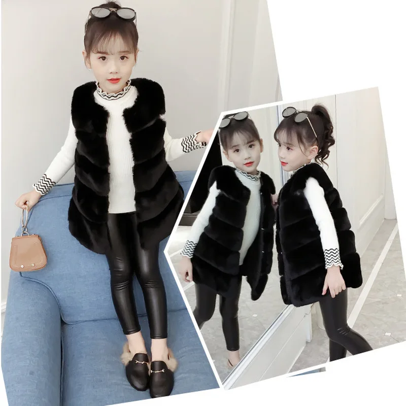 HOMEBABY Toddler Kids Baby Girl Faux Fur Gilets Winter Warm Baby Clothes Girls Sleeveless Jacket Winter Body Vest Coat Fluffy Thick Coat Sweet WaistcoatOutwear for 3-7 Years 