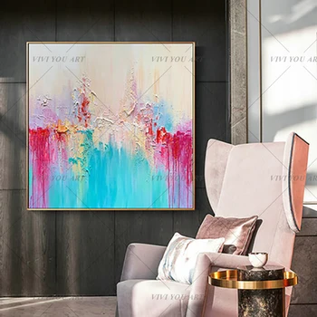 

Beautiful Art Pure Hand-painted Colorful Abstract Oil Painting Large Painting Big Textured Knife Abstract Oil Painting Home Deco