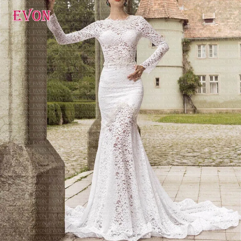 Robe De Mariee винтажные, с длинными рукавами Boho свадебный наряд сексуальное кружевное с открытой спиной фасона "Русалка" Свадебные платья дешевые Vestido De Noiva