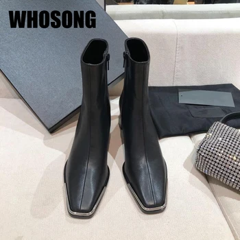 

Women Boots Ladies Ankle Shoes Woman Patent Leather Boots Female Black Brand Boots Girls Thick Heels Square Toe Fashion Shoes