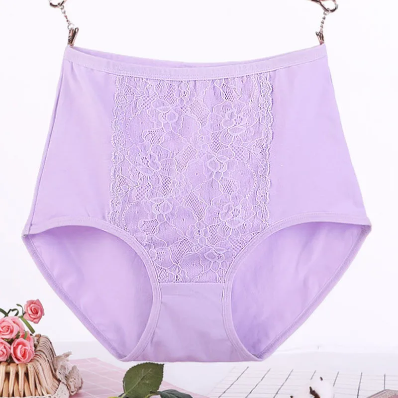 purple 40 кг-115 кг Для женщин сексуальные кружевные трусики бесшовные хлопковые дышащие трусики в упаковке, трусы для девочек, сексуальное нижнее белье, большие Размеры XL-6XL 3267 - Цвет: purple