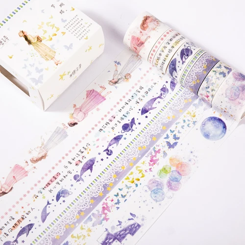 6-8 шт./компл. Whashi лента Kawaii малярный скотч фантазия Симпатичные лента DIY Скрапбукинг пуля журнал книжной графике канцелярские принадлежности - Цвет: Butterfly