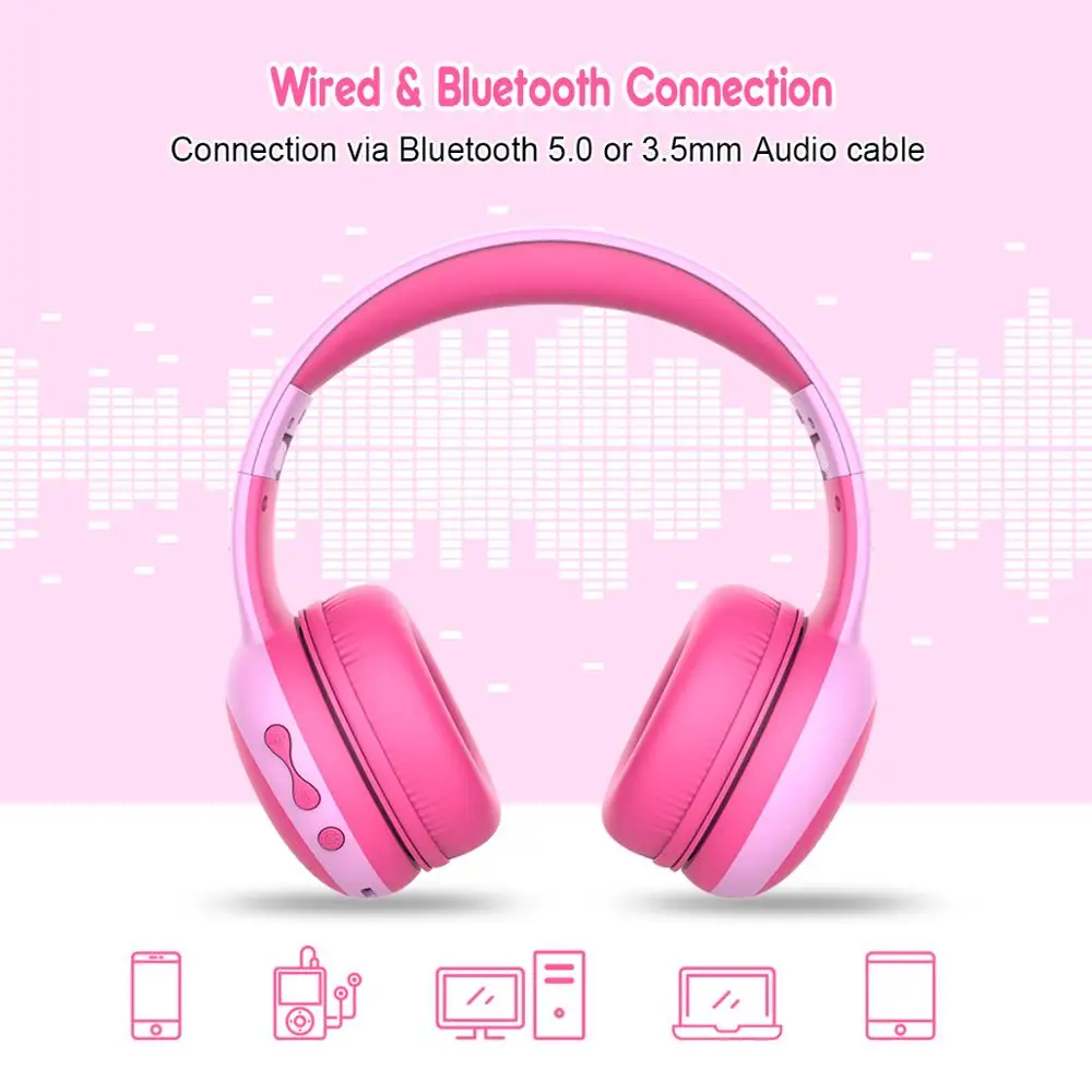 Kids Bluetooth 5 0 Headphone Foldable Cat Ear Stereo Headset Safe Volume with MIC for Handsfree Boys Girls Birthday Gifts