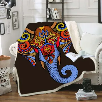 

Full Size Sherpa Throw Blankets Printed Bohemian Elephant Warmth Comfort Portable blankets soft .beds.reading.travel blanket 96E