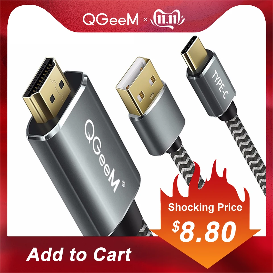 Qgeem Тип USB c 3.1 HDMI кабель адаптер Thunderbolt для MacBook Samsung S8 Huawei Коврики 10 Тип C к hdmi конвертер