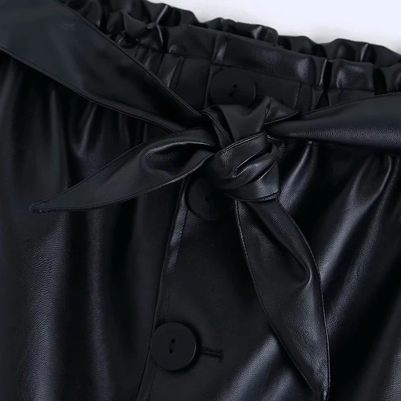 AGong, однотонные черные юбки с узлом, женская модная юбка из искусственной кожи, женская элегантная юбка с пуговицами, юбки до середины икры для женщин, JZ