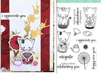 

kimono cat pattern Stamp And metal die Scrapbooking Alphabet Stamp Embossing Craft making Silicone Transparent Stamps