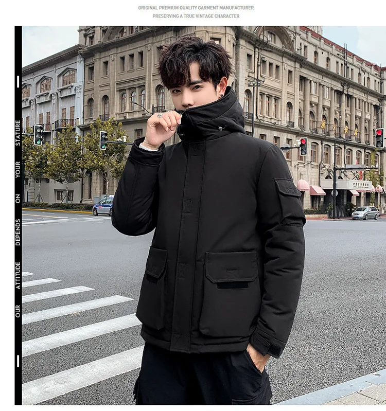 Новая стильная зимняя коллекция года, однотонная хлопковая стеганая одежда с капюшоном, Мужская трендовая универсальная хлопковая куртка в Корейском стиле для подростков и студентов