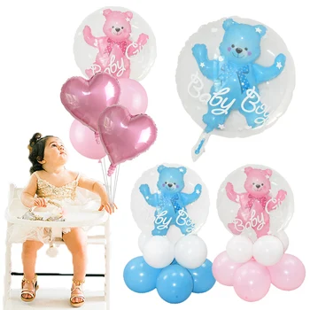 

24inch Baby Boy Girl Bear Balloon Bubble Bear Foil Balloons For Baby Shower Gender Reveal Decoration Birthday Kid Favor Toys
