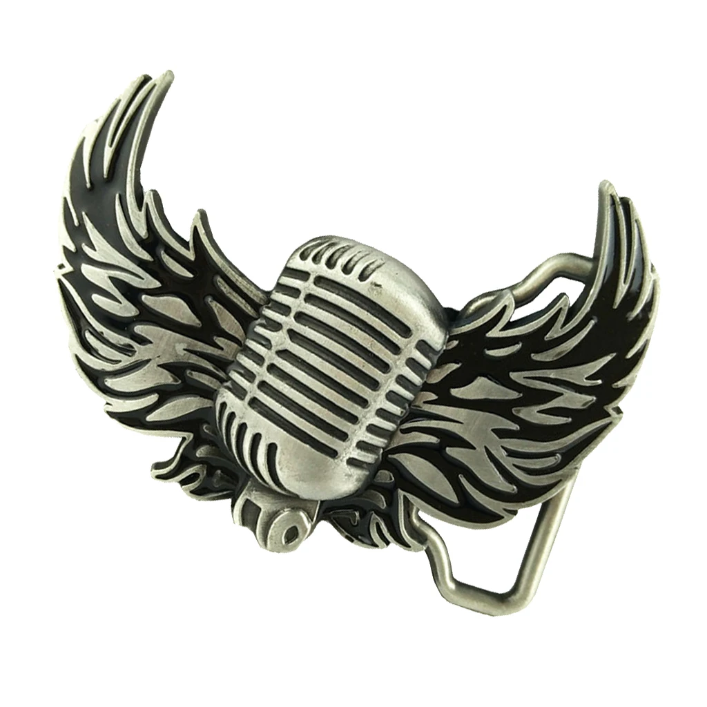 Flying Wings Belt Buckle Metal Mens Music Microphone Hip Hop Fashion Vintage