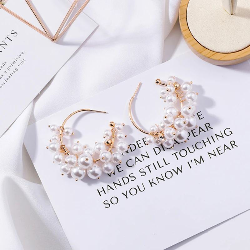 Модные Новый увеличенном виде Pearl Rhinestone Хооп Серьги для Для женщин девочек винограда серьги из ниток вечерние изделия подарки женские