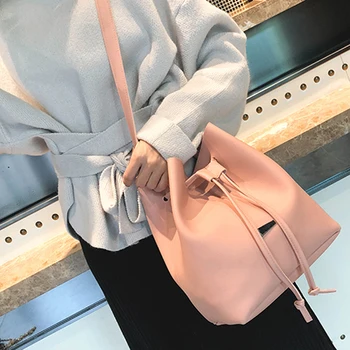 

Vintage Fashion Small Women Leather Bucket Bag Handbag Drawstring Shoulder Bag Messenger Crossbody Bags Purses