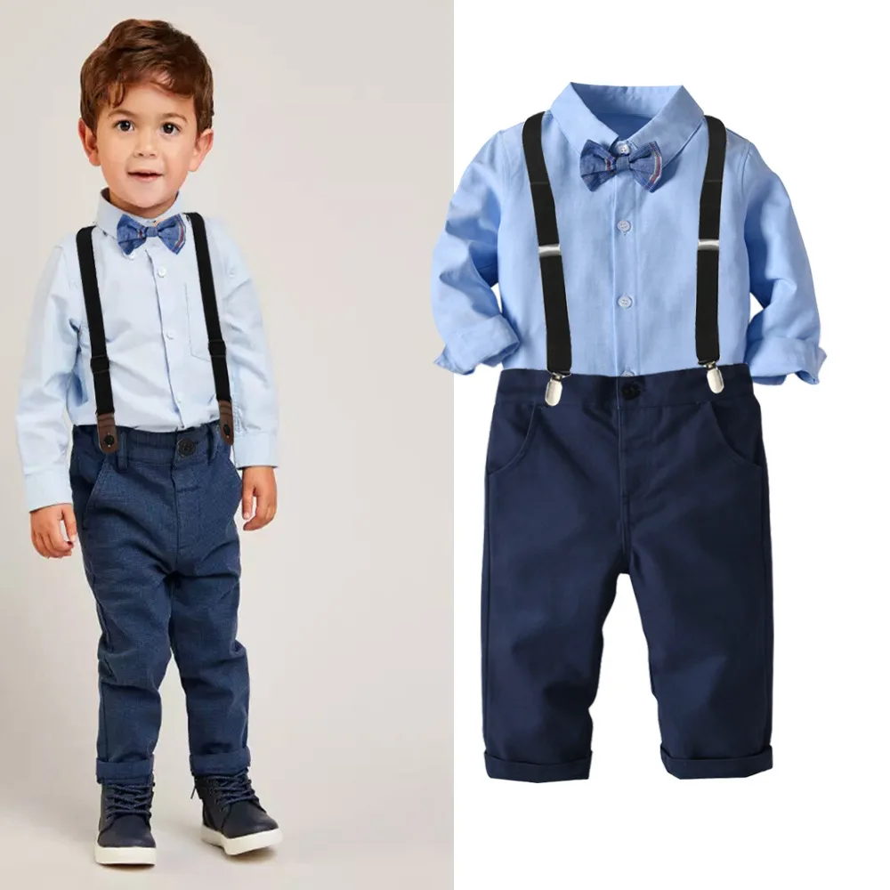 Одежда для детей; коллекция года; осенне-зимняя одежда для маленьких мальчиков; Синий Костюм Джентльмена из 2 предметов; детская одежда для маленьких мальчиков; комплект одежды - Цвет: Blue