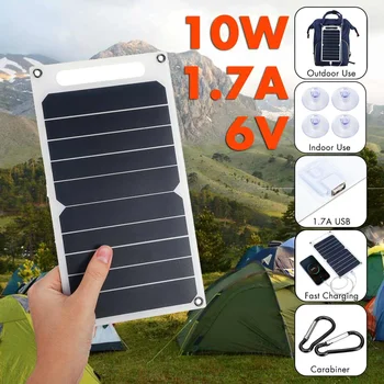 

10W 6V Solar Panel Portable Sunpower Solar Cells USB Mobile Phone Photovoltaic Charging Power Bank With Suckers and Carabiner