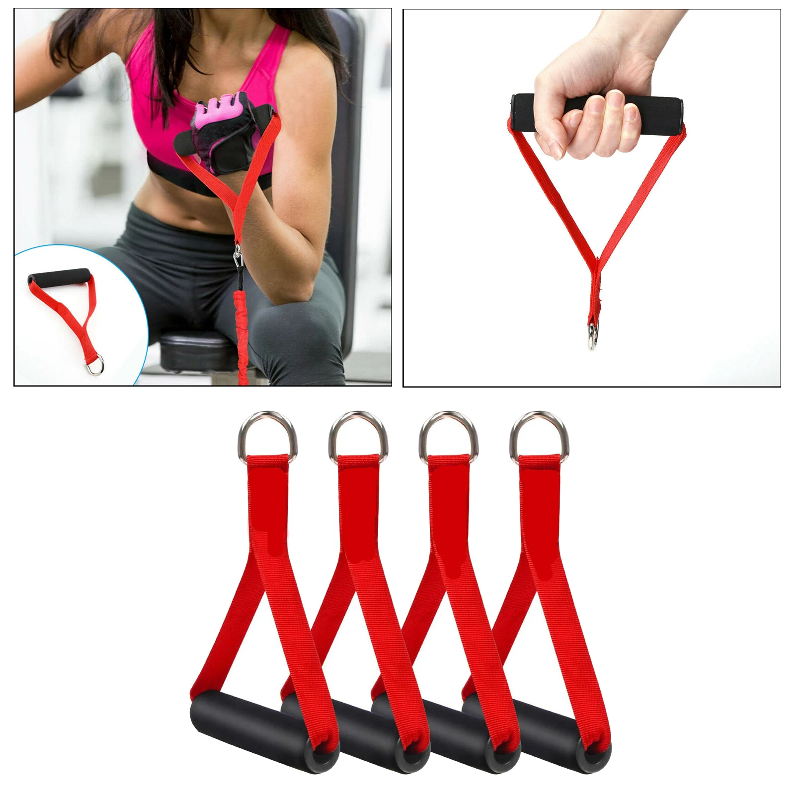 4Pcs Durable Resistance Band Handle Exercise Grip Stirrup Attachment Strap
