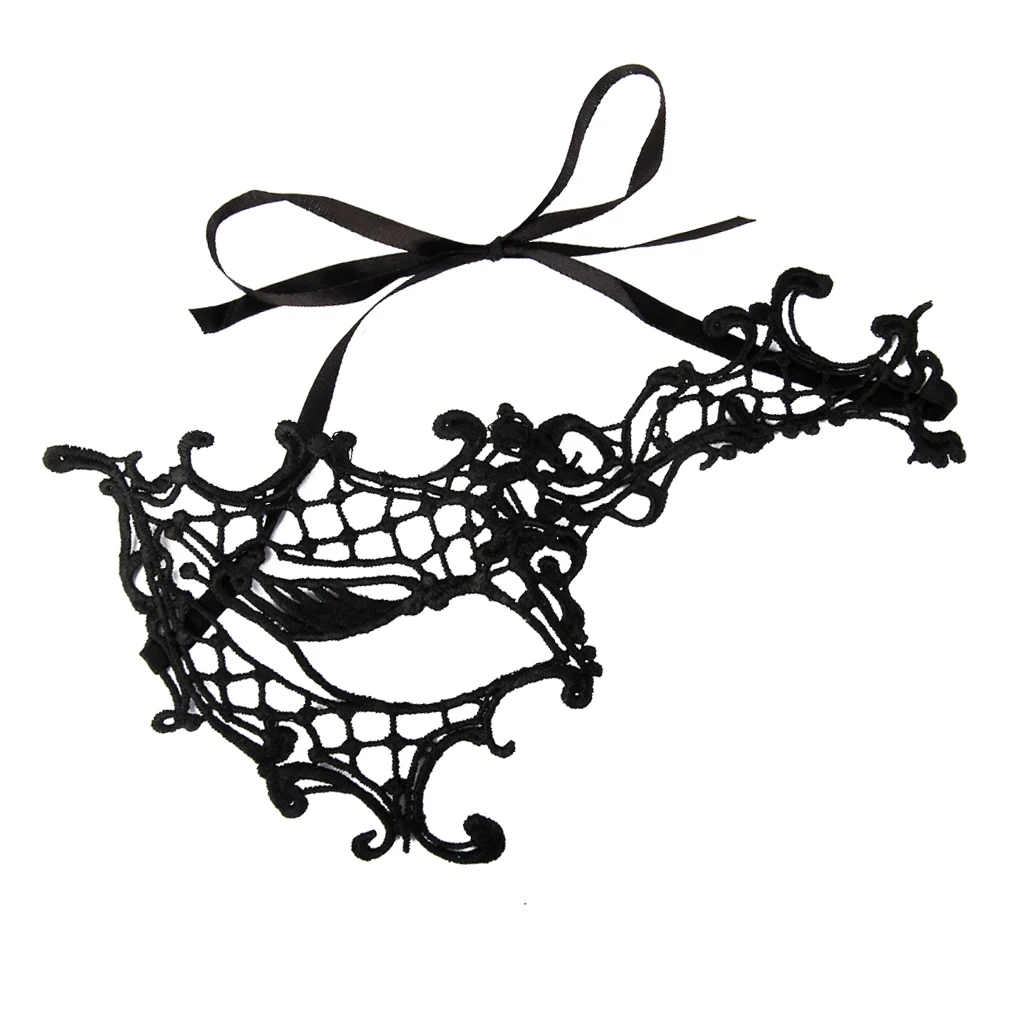 Stunning Lace Venetian Masquerade  One-Eyed Mask Ball Lady Costume Black