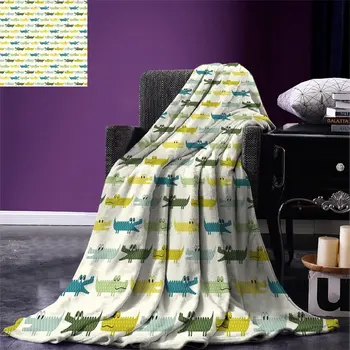 

Kids Throw Blanket Crocodile Characters in Cartoon Style Funny Faces Animal Alligators Childish Warm Blanket for Bed Couch