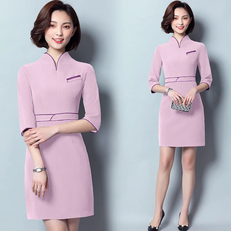 

Commuting Ol Wind Spring And Autumn Beautician Work Clothes Beauty Salon Spa Clubhouse Work Clothes Dress Multi-color