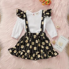 Повседневная одежда для маленьких девочек топ без рукавов с оборками и юбка на подтяжках, комплект детской одежды из 2 предметов, От 1 до 5 лет Милая одежда для маленьких девочек