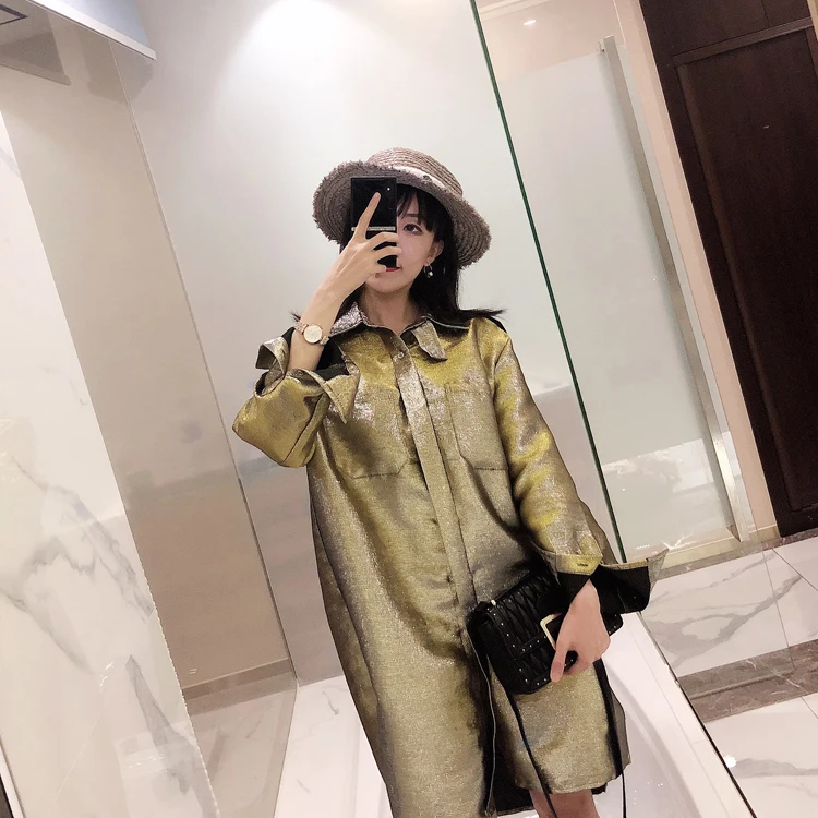 Вычурный женский ментальный цвет длинная рубашка отложной воротник длинный