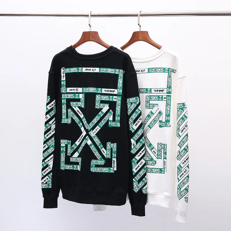 Off-white персональная стрелка-указатель Стикер Печать Большой размер Круглый вырез уличная спортивная женская мужская Толстовка