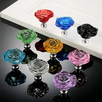 

50mm Knob Crystal Rose Glass Clear Knob Furniture Kitchen Drawer Cabinets Handles Dresser Closet Pulls Furniture Hardware 1pc