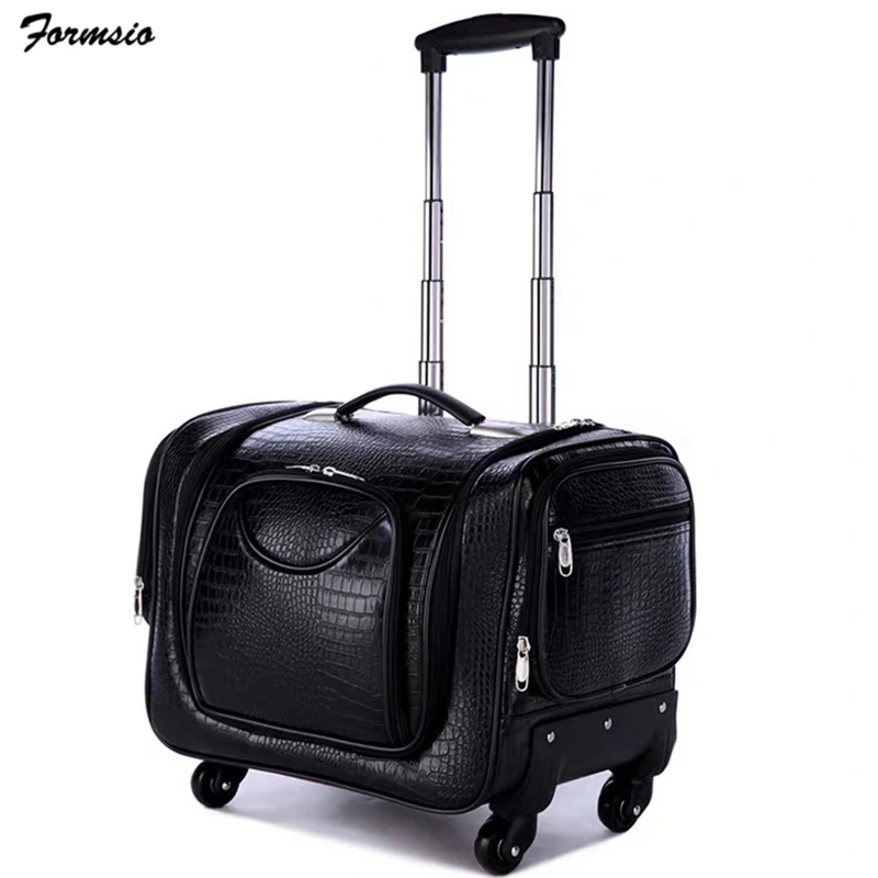 leather women leather makeup box carry on large capacity Cosmetic case bag beauty suitcase - Цвет: leather