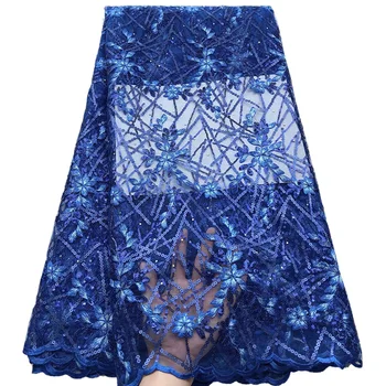

The new listing Beautiful design French mesh lace with sequins HS240, High Quality royal blue Embroidered tulle lace