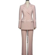 

Elegant Pink Office Lady Outfit/Fashion Long Sleeve Blazer Solid Color Coat+Pants 2 Piece/Casual Women Suits Business Female Set