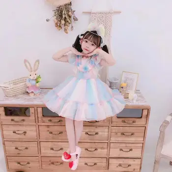 

0-6Y Summer Rainbow Vintage Princess Short Sleeves Ball Gown Dress For Bady Girls Lolita Birthday Party Turkey Dress For Childs