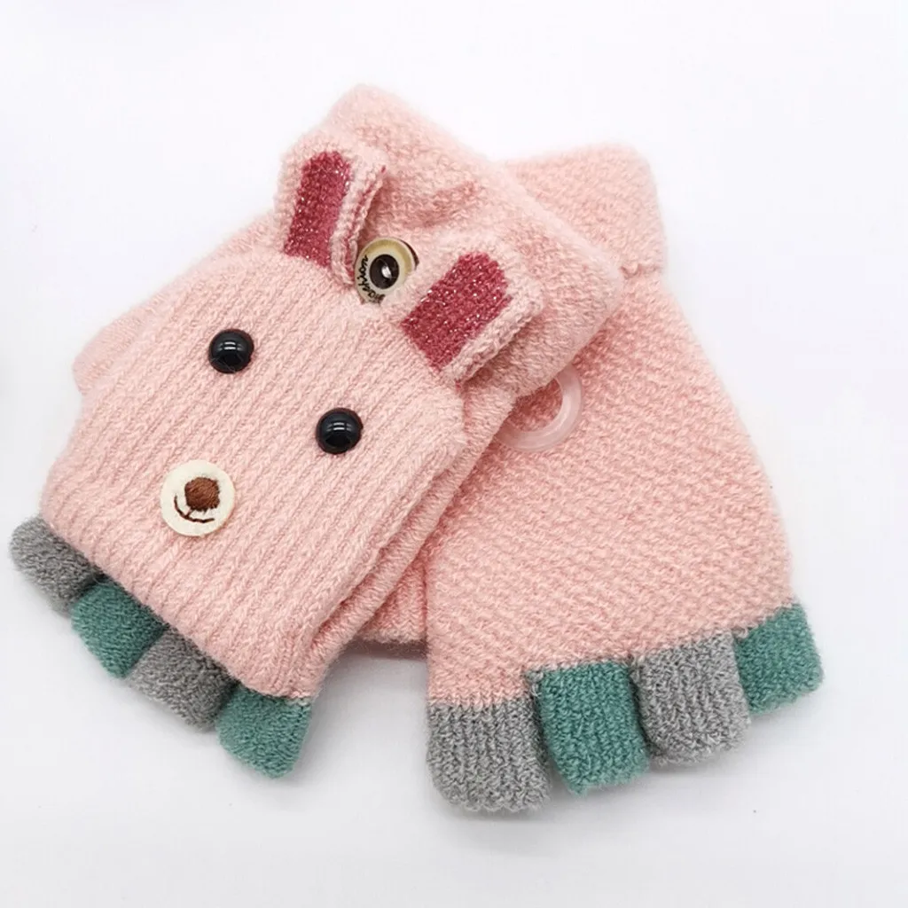 Зимние Детские перчатки на Рождество, полупальчиковые, поворачивающаяся, теплые, детские варежки, вязаные перчатки
