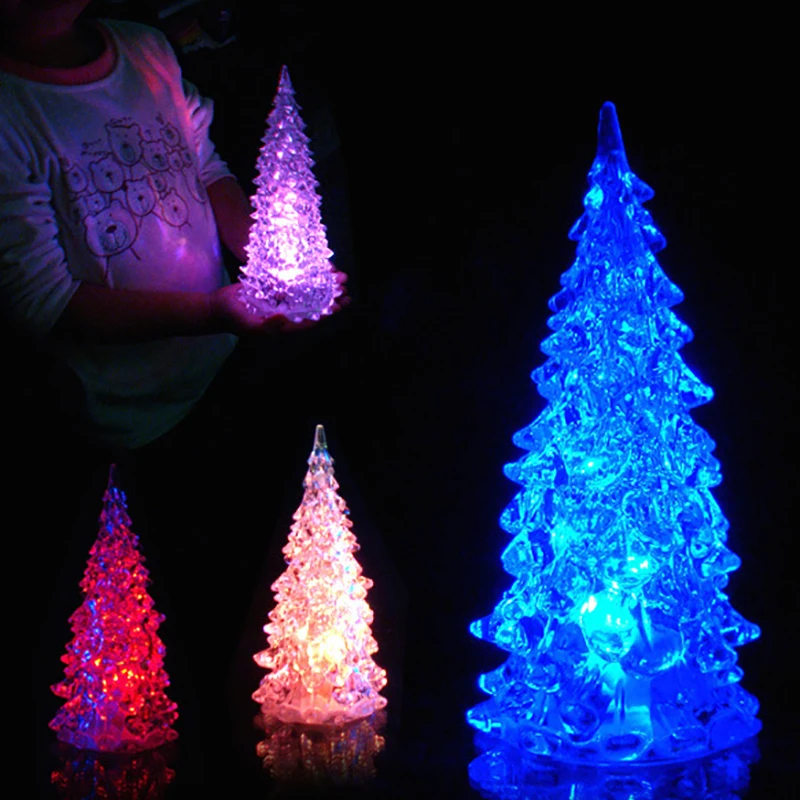 Christmas Tree LED Night Light Mini Crystal Color Changing Decoration Lamp 