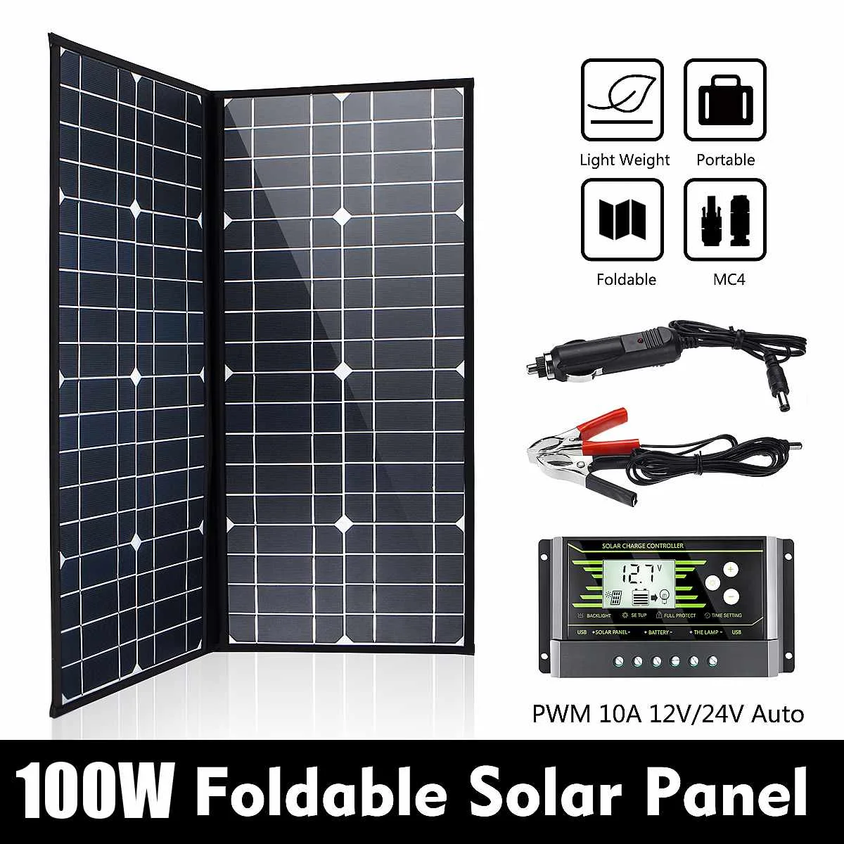 

New 100W 18V Folding Monocrystallinel Solar Panel Package with Cable USB Rear for Car RV Boat Battery Charger Waterproof