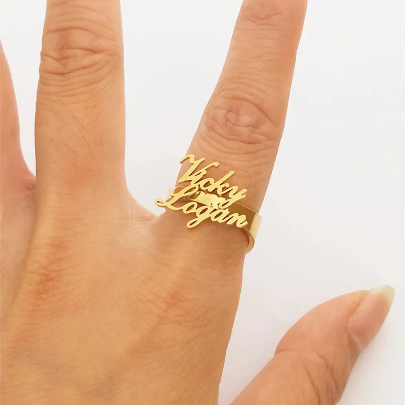 Широкие кольца с несколькими именами, ювелирные изделия на заказ, готическое Золотое серебряное персонализированное именное кольцо для женщин и мужчин, регулируемое кольцо для мужчин