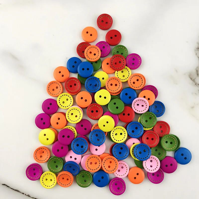 (100 Pcs/Pack) 2 Holes Mixed Colors Wood Buttons Maker For Craft Round Sewing Scrapbook Handwork DIY Dress Home Decoration