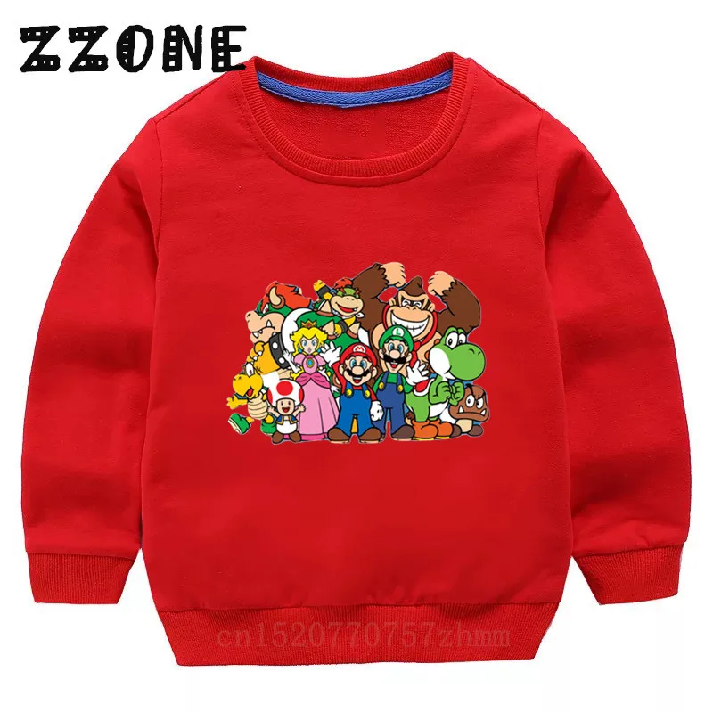 Детские толстовки с капюшоном детские забавные толстовки с героями мультфильмов «Super Mario Bros» хлопковый пуловер для малышей топы для девочек и мальчиков, осенняя одежда KYT5222