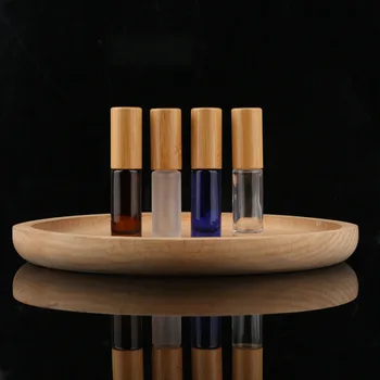 

10ml Thick Amber frosted Glass Roll On Essential Oil Empty Perfume Bottle 15ml 10cc Stainless Glass Roller Ball with wood lids