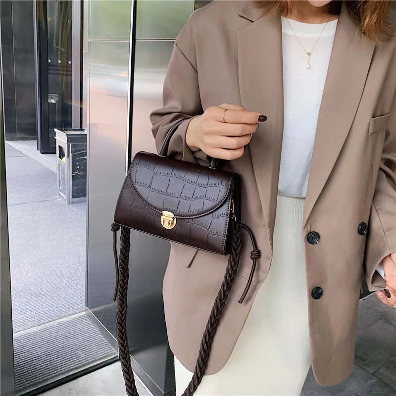

Textured Bag Retro Popular WOMEN'S Bag New Style 2019 Korean-style Fashion Crocodile Pattern Versatile Shoulder Square Sling Bag