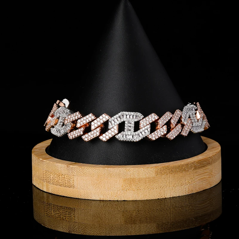 TOPGRILLZ новейший микро проложенный багет Циркон кубинский браслет Iced Out Bling хип хоп ювелирные изделия золото серебро AAA CZ кубинская цепь 14 мм