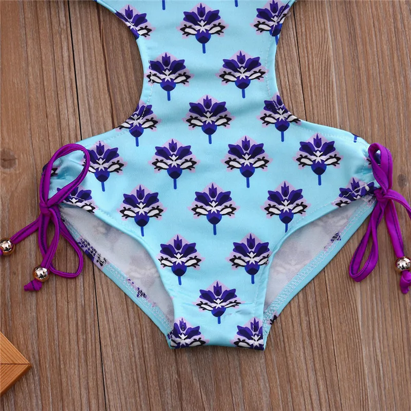 

New Style Summer Europe And America Fashion-Style Medium-small GIRL'S Swimsuit KID'S Swimwear Flower Printed Backless Swimwear