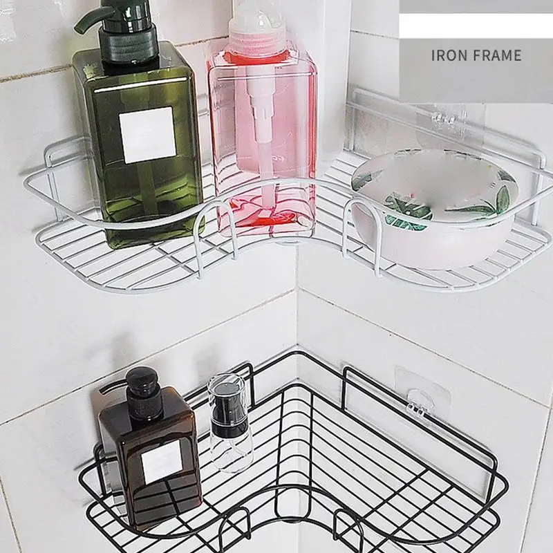

1 Piece Bathroom Corner Shower Frame Stainless Steel Punch-free Corner Rack Kitchen Seasoning Storage Rack Wall Storage Rack
